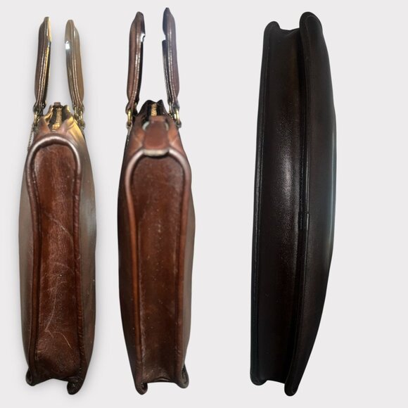 VTG Coach Handle Portfolio 5050 Mocha Leather Brass Early 80s NYC Glue In + Tag - Picture 4 of 8